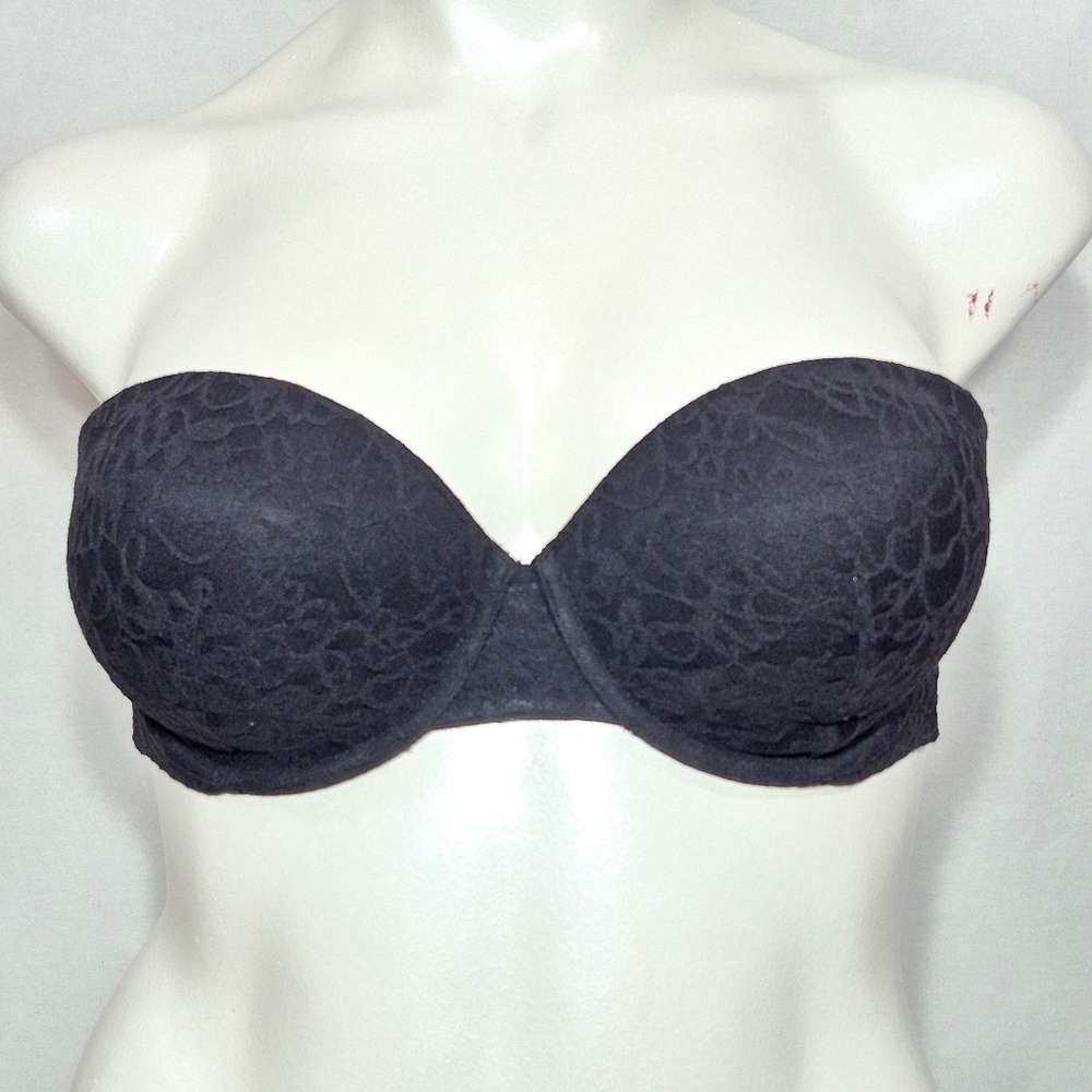 36D Victoria's Secret Lace Covered Multiway Strapless Underwire Bra Black